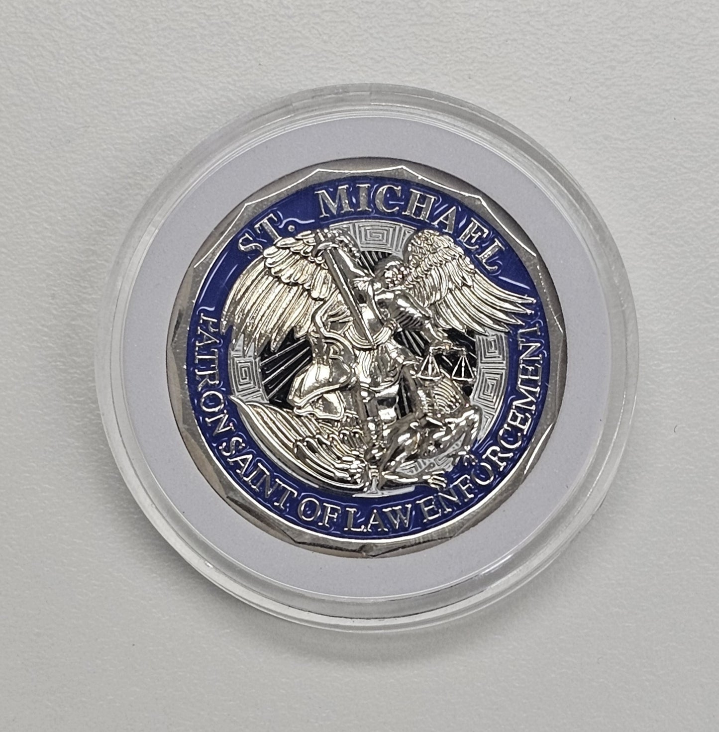 St Michael Patron Saint of Law Enforcement Challenge Coin - Silver