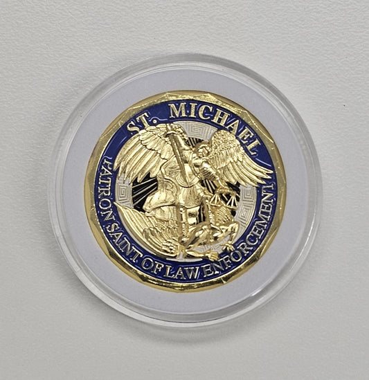 St Michael Patron Saint of Law Enforcement Challenge Coin - Gold